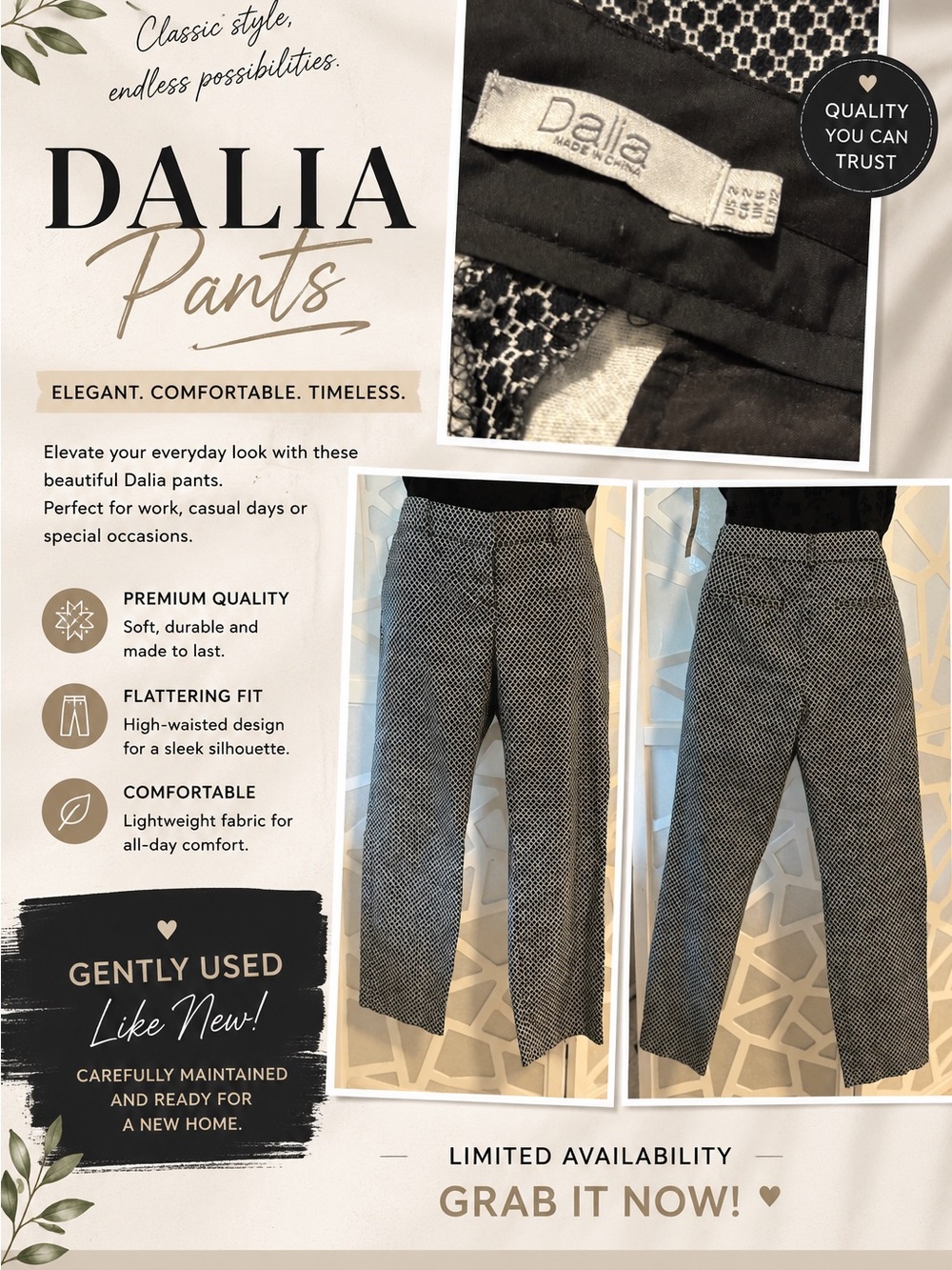 Dalia Black & White Microcheck Skinny Pants